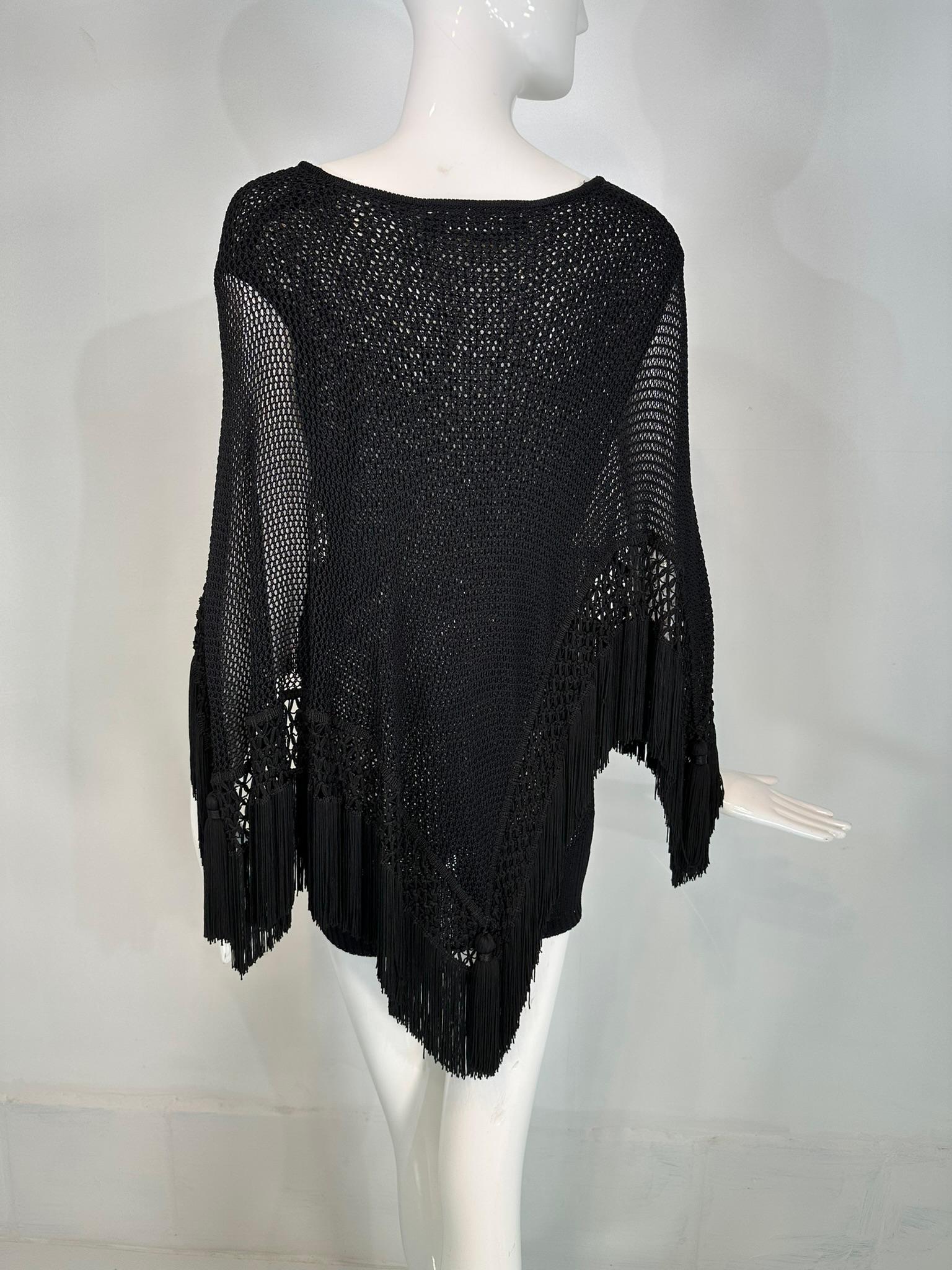 Moschino Couture Black Crochet Fringe Cape Mini Dress 44 3
