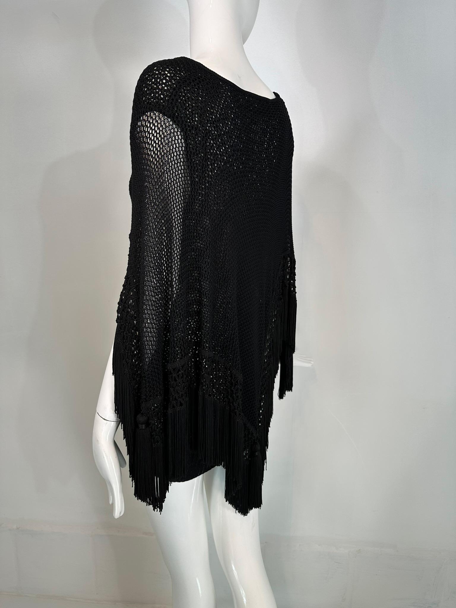 Moschino Couture Black Crochet Fringe Cape Mini Dress 44 4