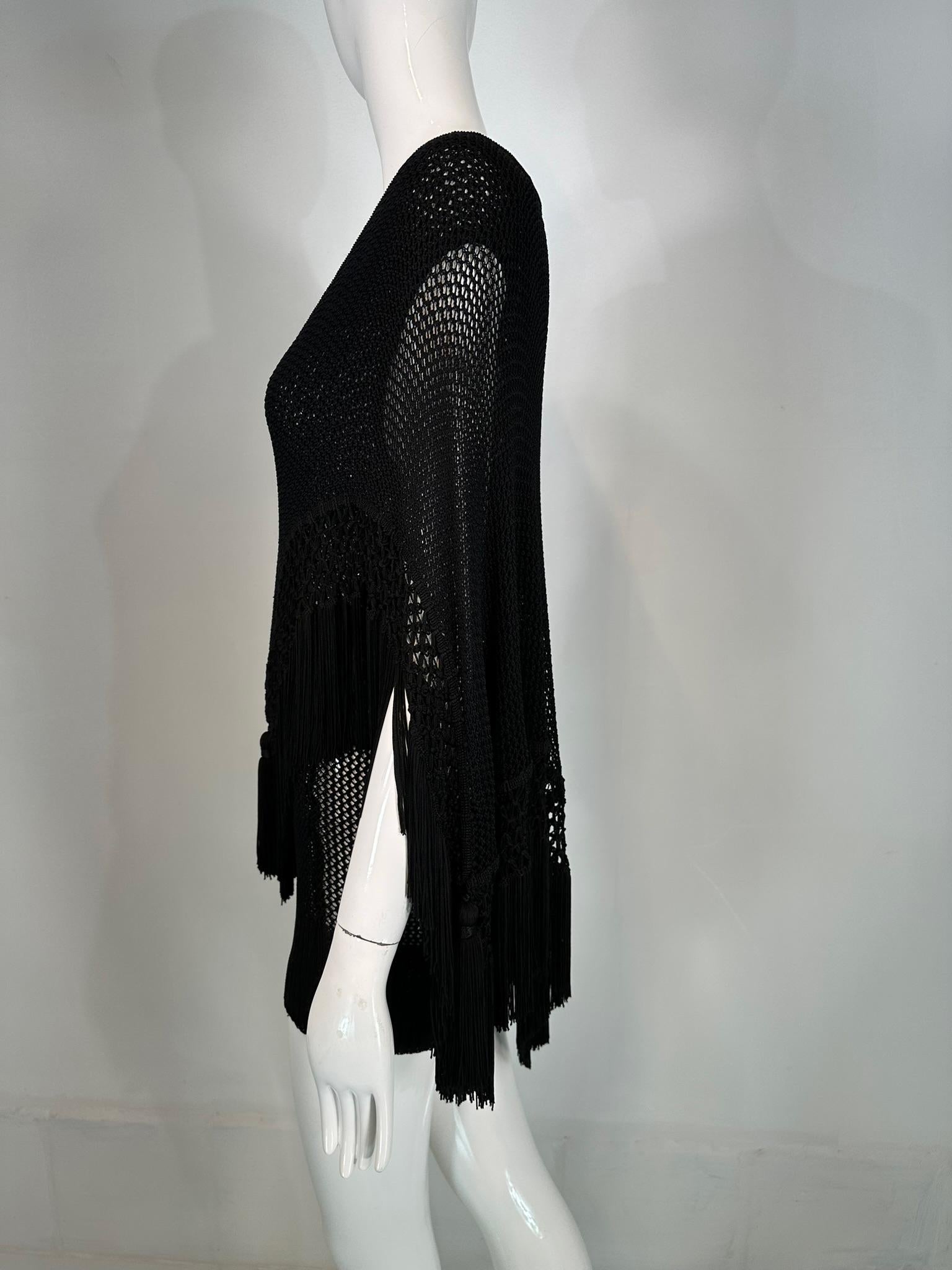 Moschino Couture Black Crochet Fringe Cape Mini Dress 44 5