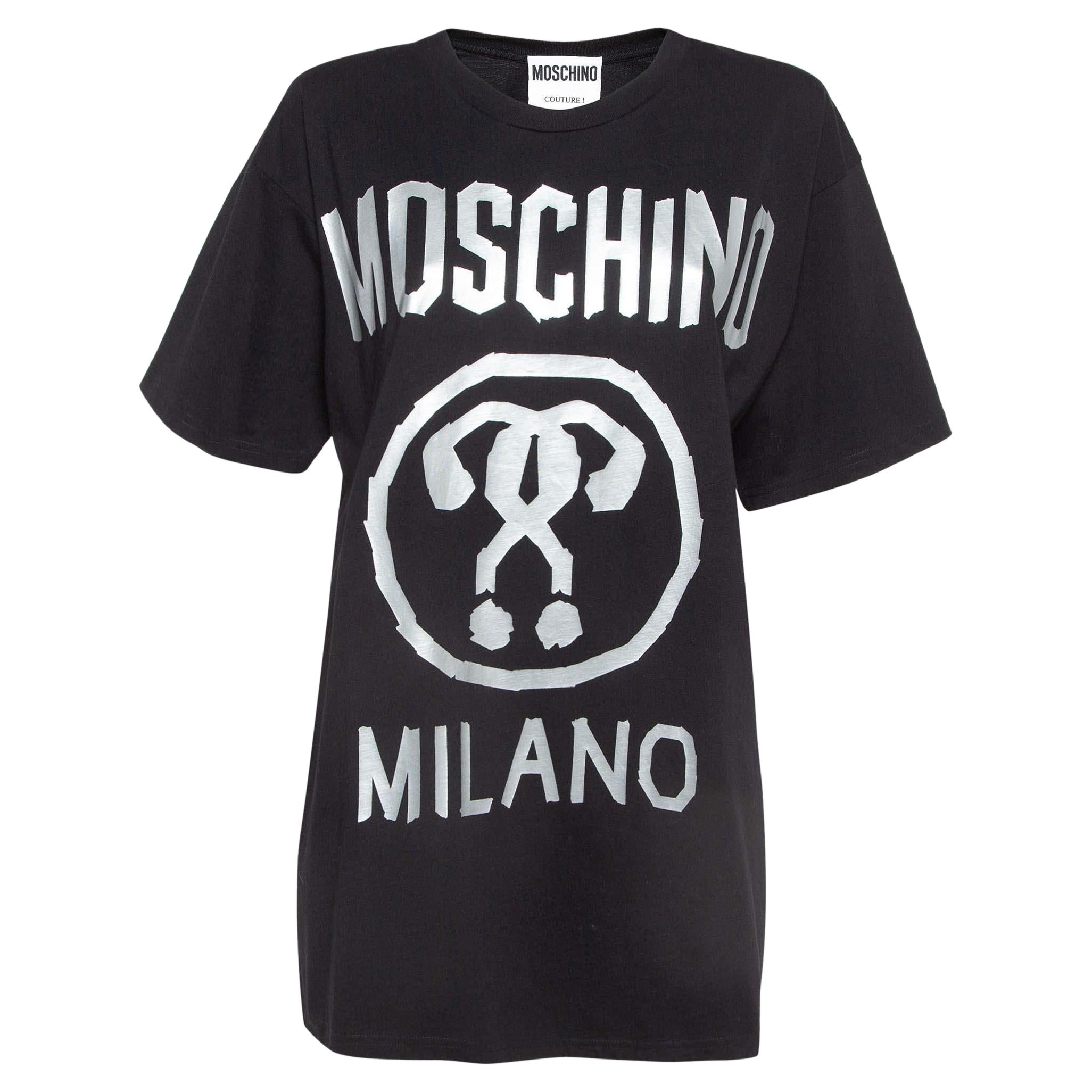 Moschino Couture Noir T-shirt en coton imprimé d'un double point d'interrogation M. M.
