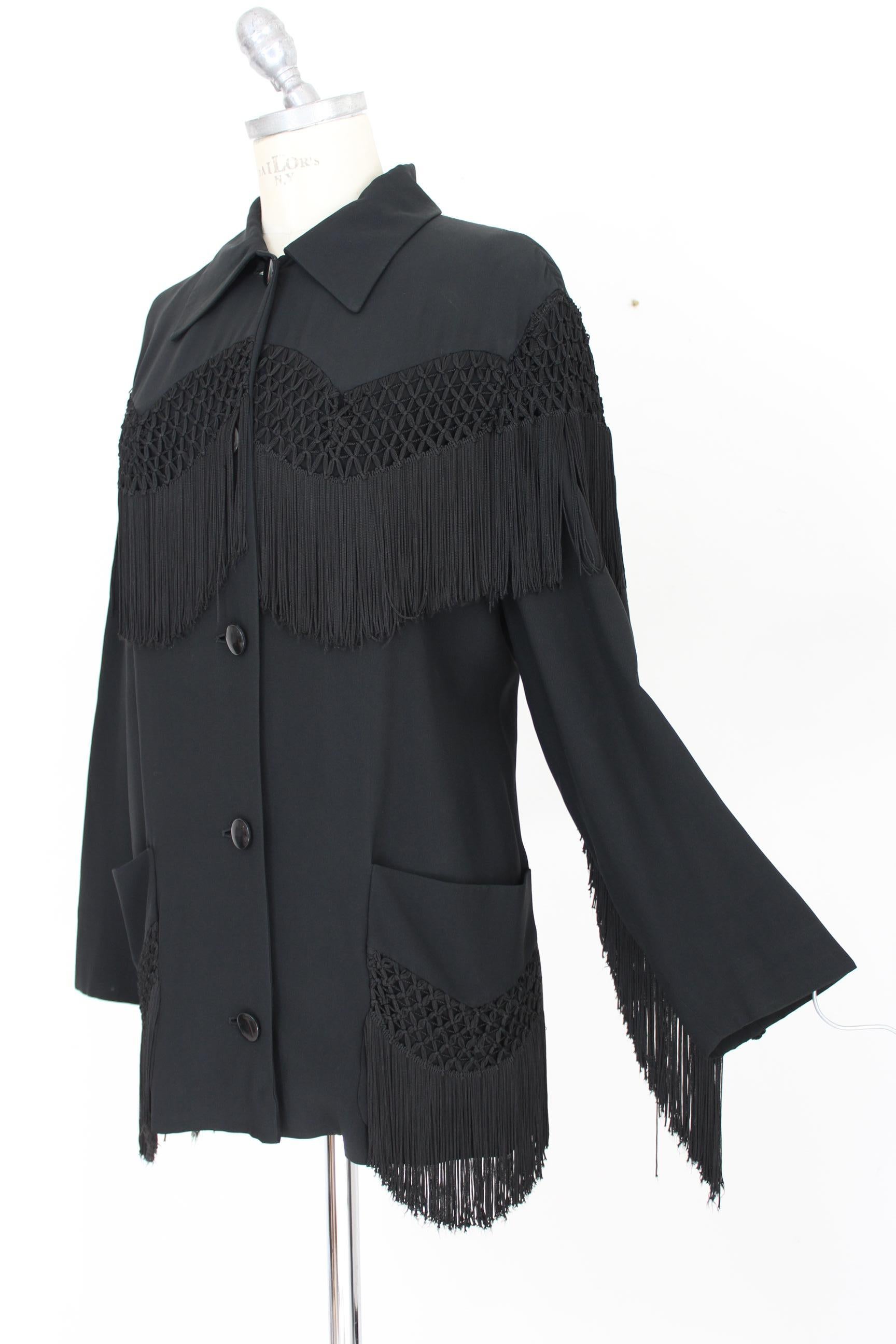 Moschino Couture Black Fringe Country Western Jacket 1980s In Good Condition In Brindisi, Bt
