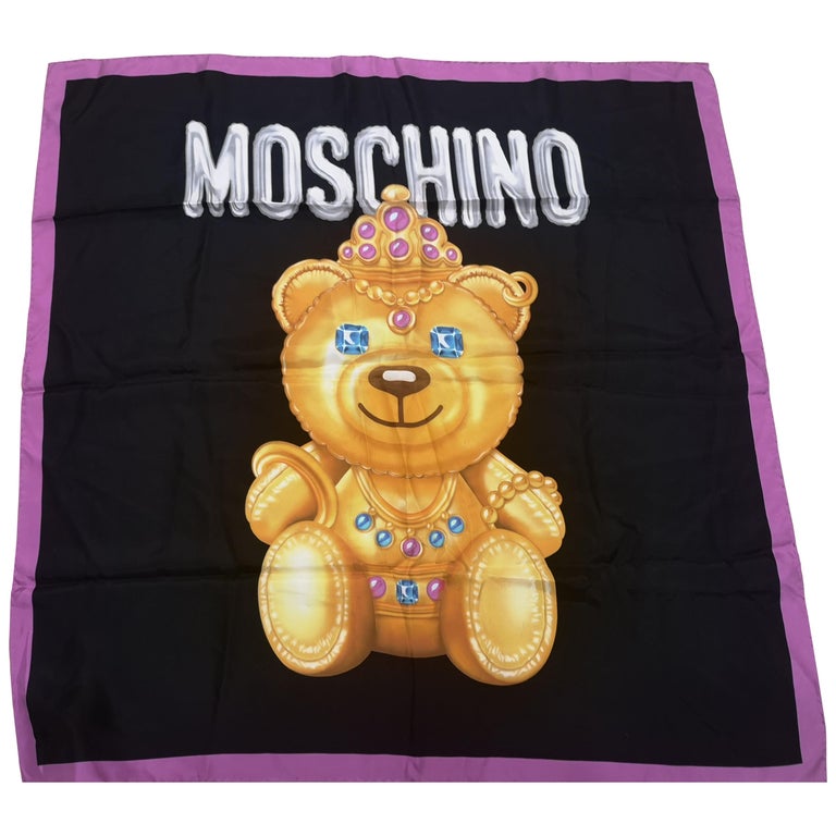 Moschino couture black gold bear silk scarf - foulard at 1stDibs