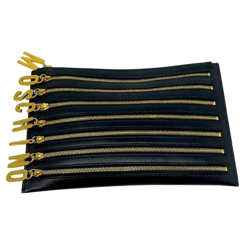 Moschino Couture Black Leather Clutch Zipper For Sale