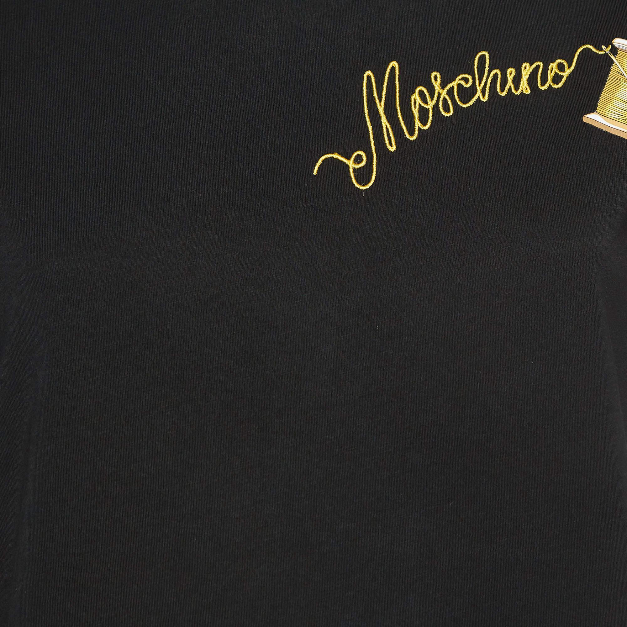 Noir Moschino Couture Black Logo Embroidered Cotton Half Sleeve T T-Shirt M. en vente