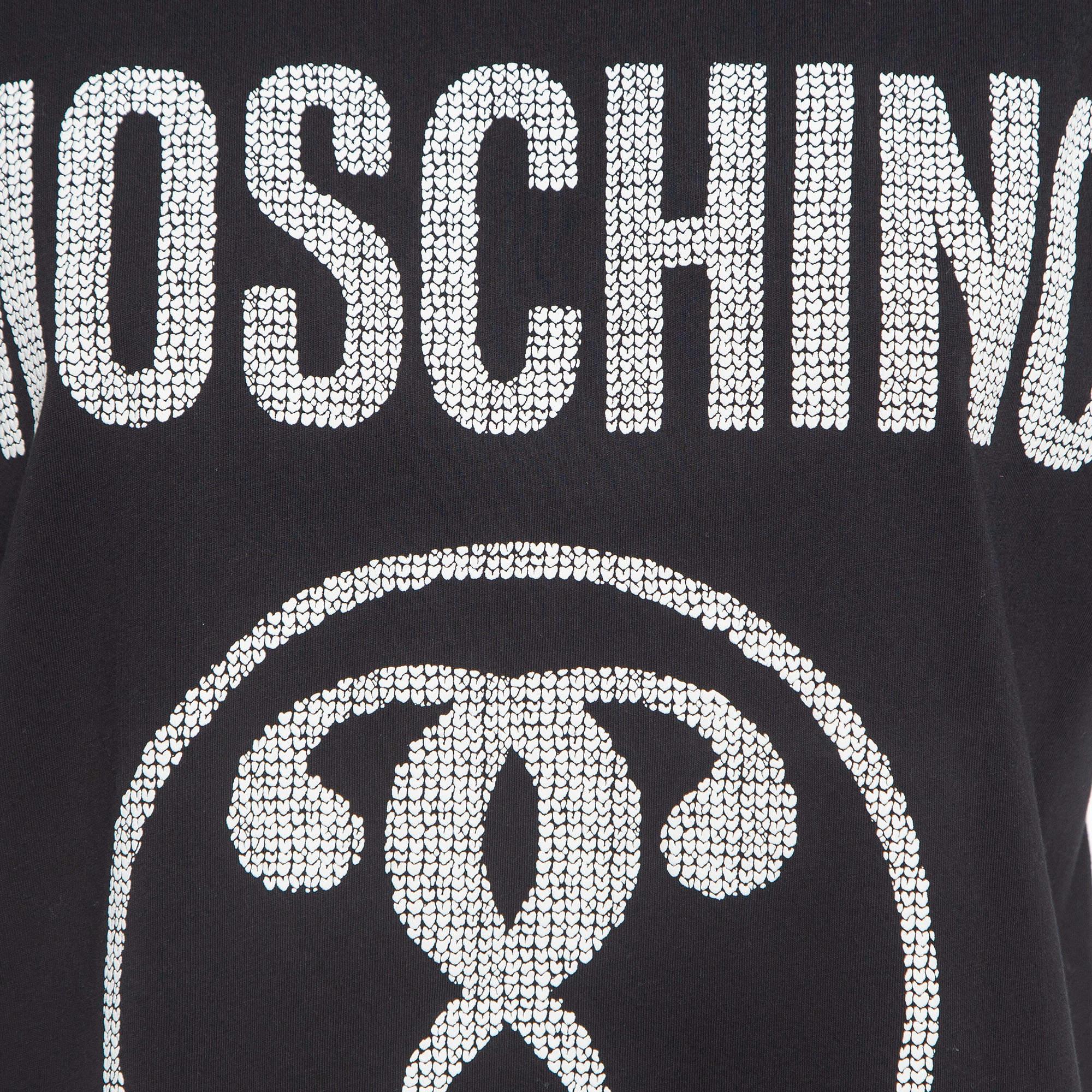 Nero Moschino Couture  Maglietta a mezza manica in cotone con stampa logo nera XS in vendita