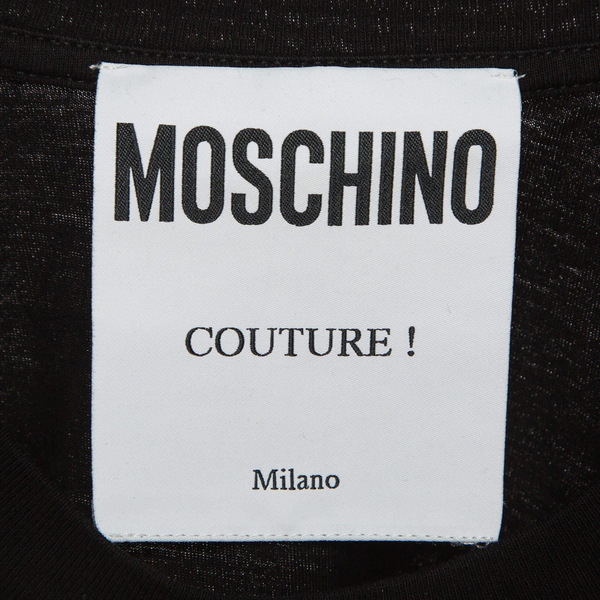 Moschino Couture  Maglietta a mezza manica in cotone con stampa logo nera XS In condizioni buone in vendita a Dubai, Al Qouz 2