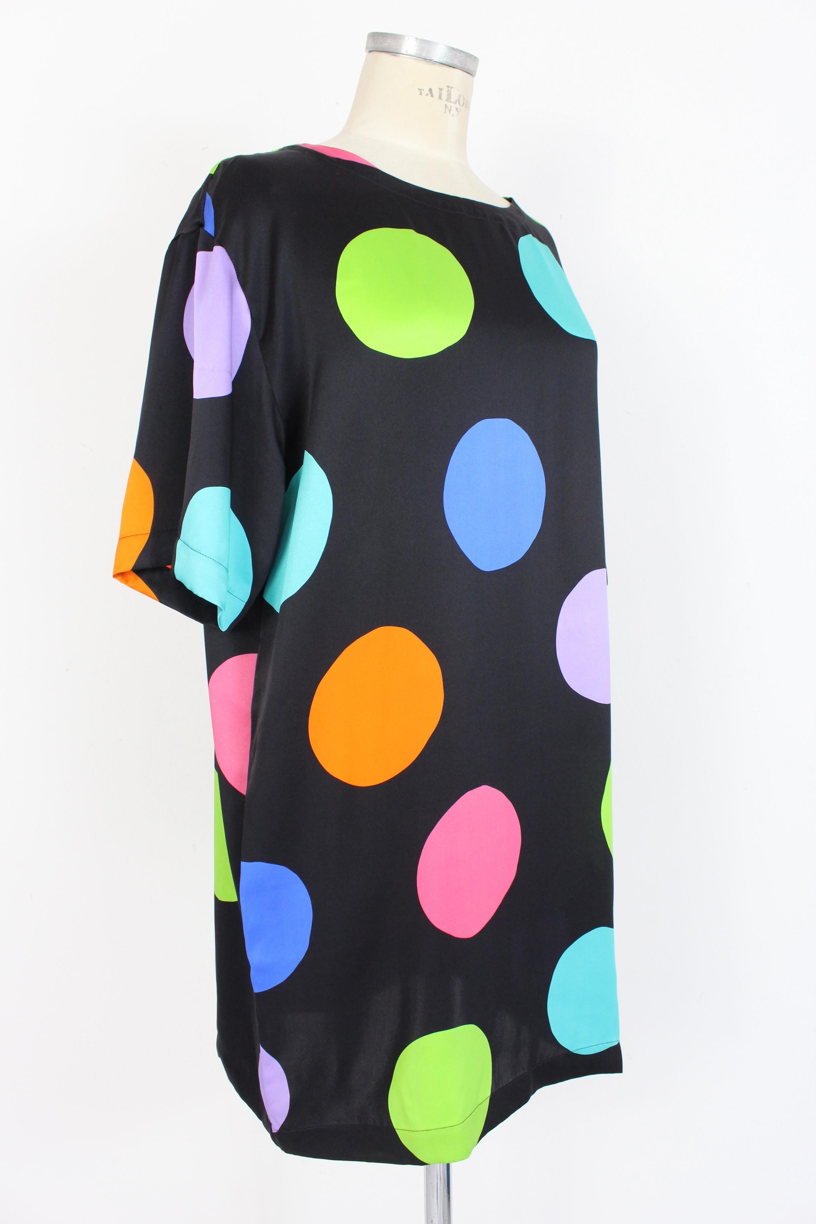 Moschino Couture Black Multicolor Silk Polka Dot Tunic Dress In Excellent Condition In Brindisi, Bt