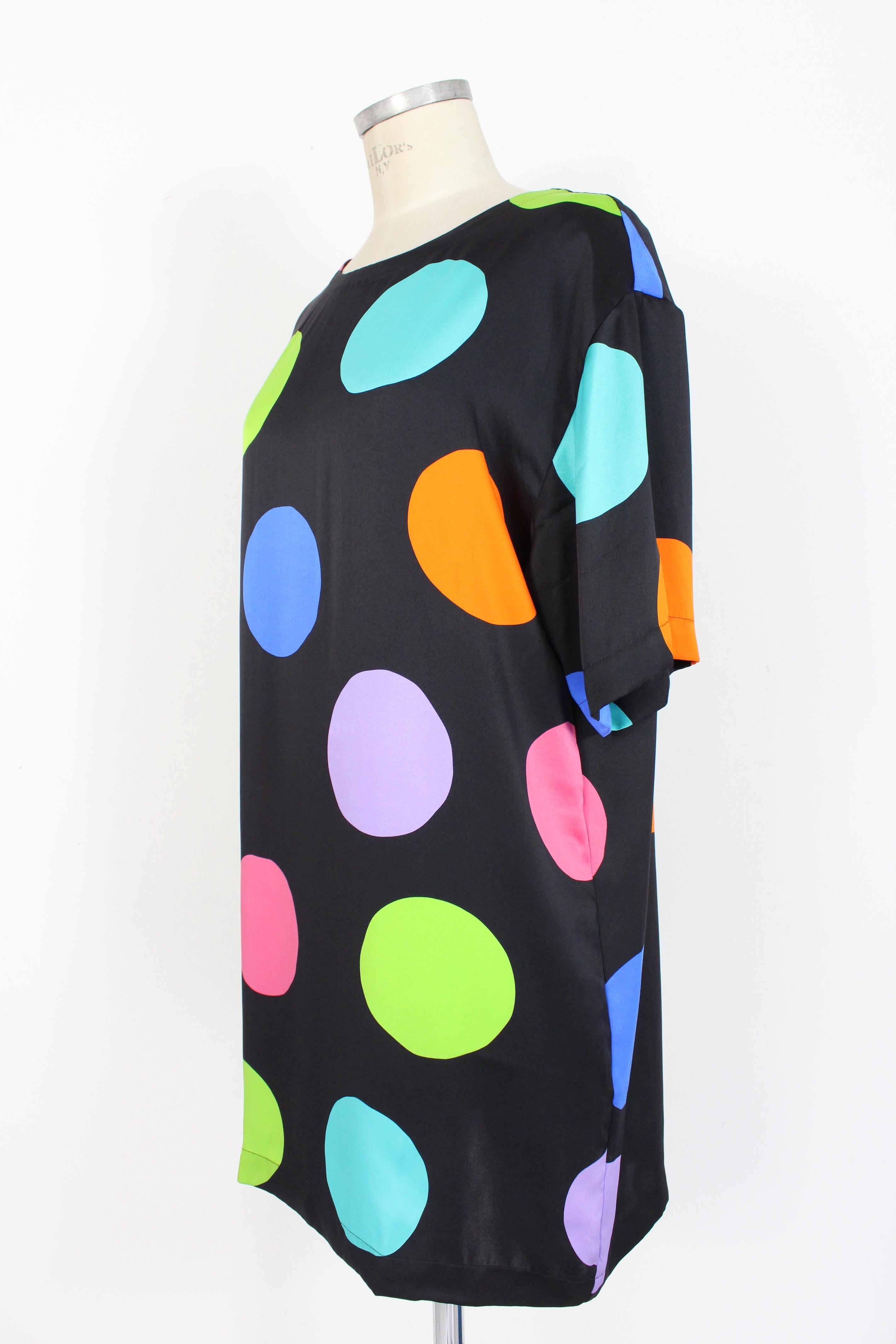 Women's Moschino Couture Black Multicolor Silk Polka Dot Tunic Dress