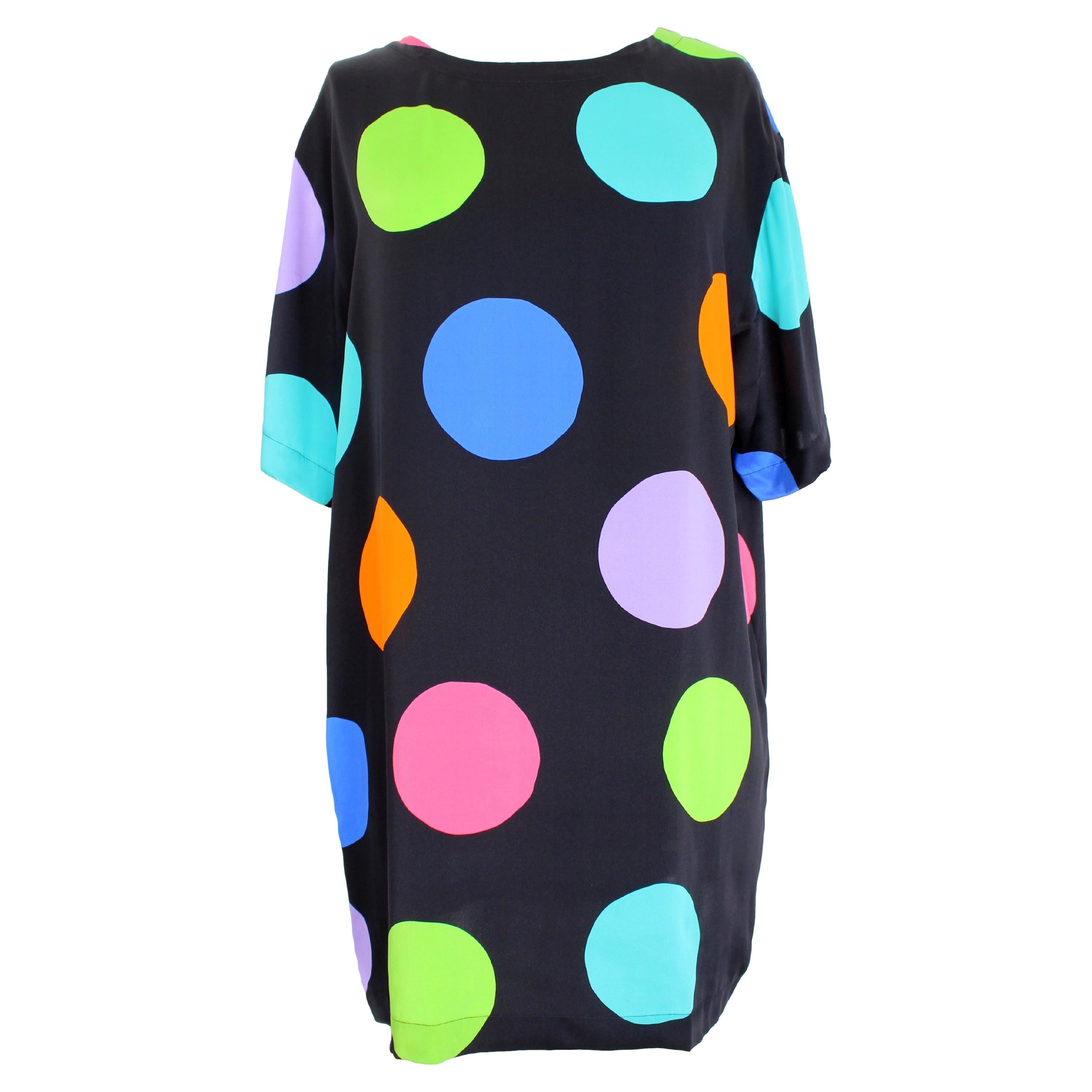 Moschino Couture Black Multicolor Silk Polka Dot Tunic Dress