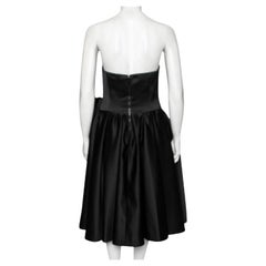 Moschino Couture Black Satin Bow Detail Strapless Pleated Dress M