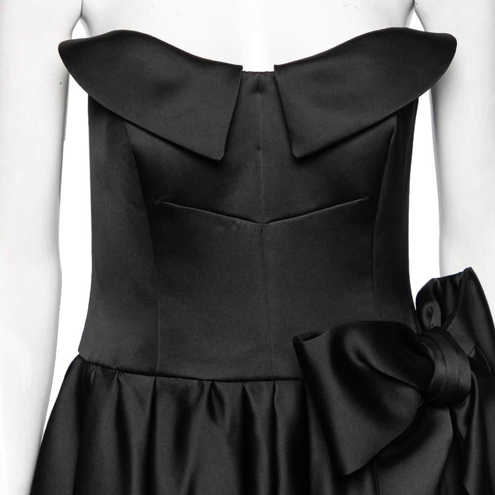 Women's Moschino Couture Black Satin Bow Detail Strapless Pleated Dress M