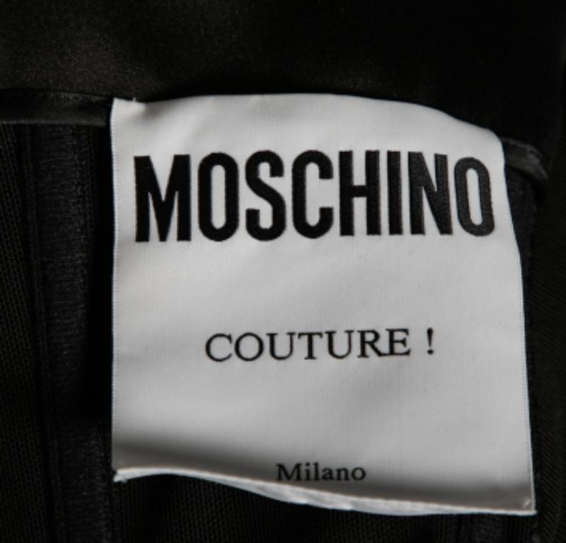 Women's Moschino Couture Black Satin Bow Detail Strapless Pleated Dress M For Sale