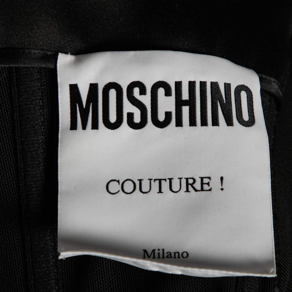 Moschino Couture Black Satin Bow Detail Strapless Pleated Dress M 1