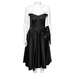 Moschino Couture Black Satin Bow Detail Strapless Pleated Dress M