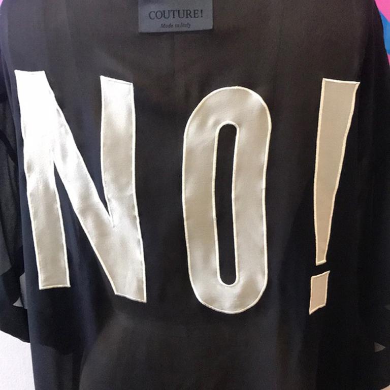 Moschino Couture Black Silk Crepe No! Blouse For Sale 1