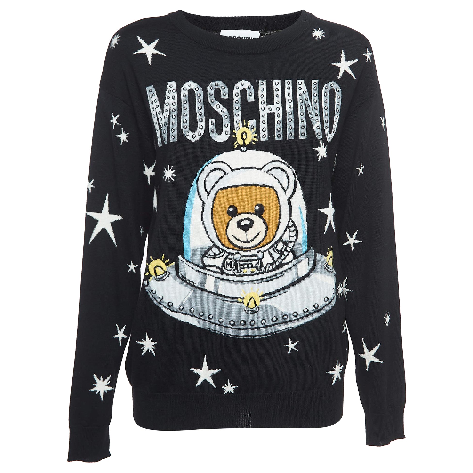 Moschino Couture Schwarzer Space Teddybär-Wollpullover XS