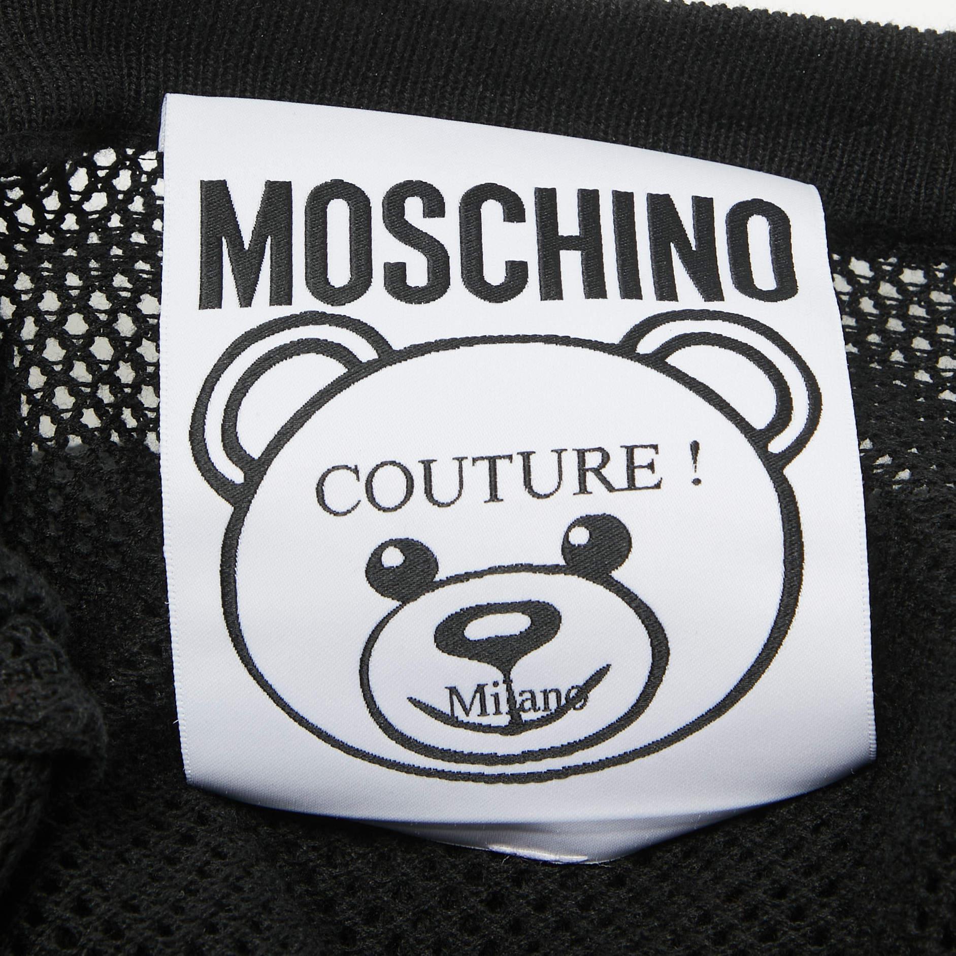 Moschino Couture Black Teddy Intarsia Mesh Sheer Sweatshirt S 1