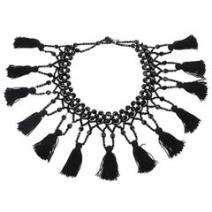 Moschino Couture Black Vintage Crystal Tassel Necklace 90s