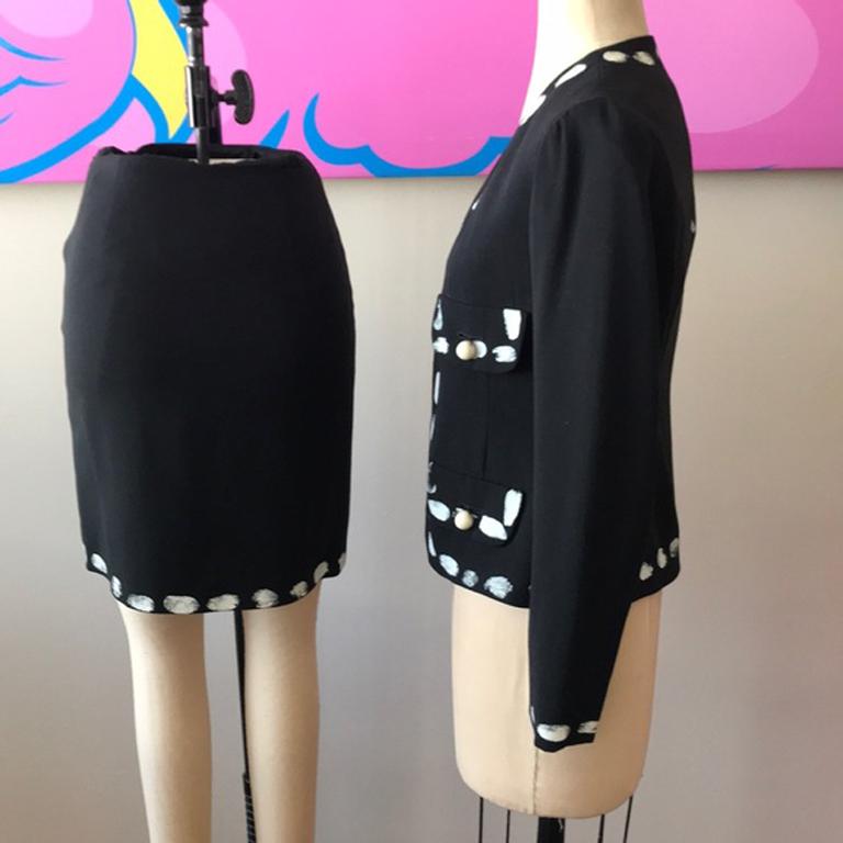 Moschino Couture Black Vintage Hand Print Suit In Good Condition For Sale In Los Angeles, CA