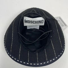 Moschino Couture Black Wool Striped Mini Fedora Hat NWT