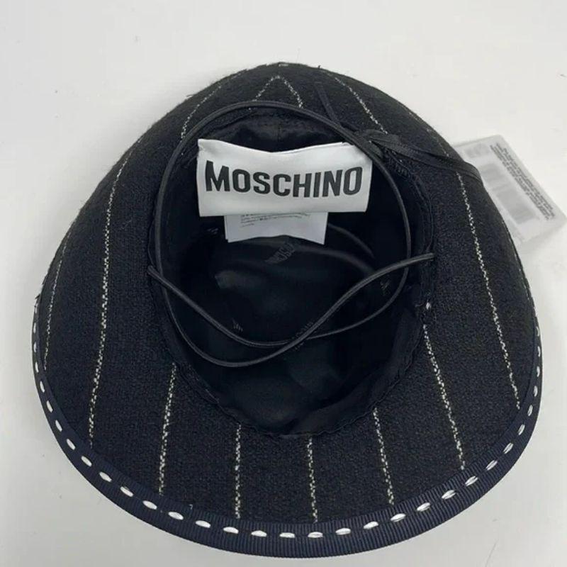 Moschino Couture Black Wool Striped Mini Fedora Hat NWT In New Condition For Sale In Los Angeles, CA