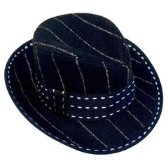 Moschino Couture Black Wool Striped Mini Fedora Hat NWT
