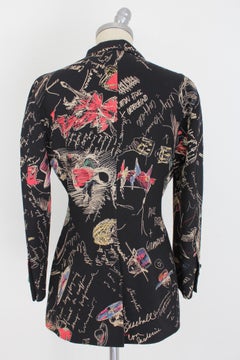 Moschino Couture Black Wool Tuxedo Jacket Graffiti 1990s