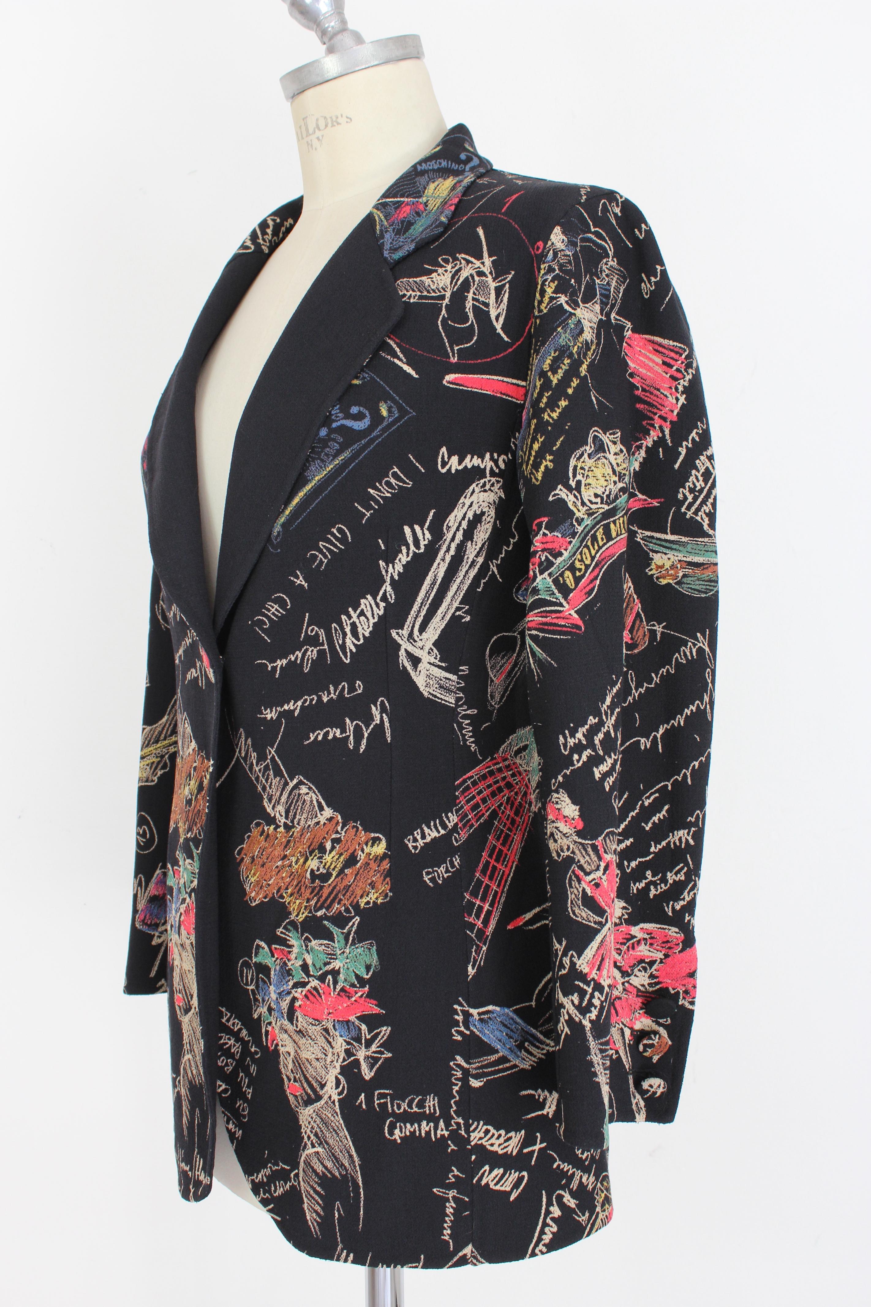Women's Moschino Couture Black Wool Tuxedo Jacket Graffiti 1990s