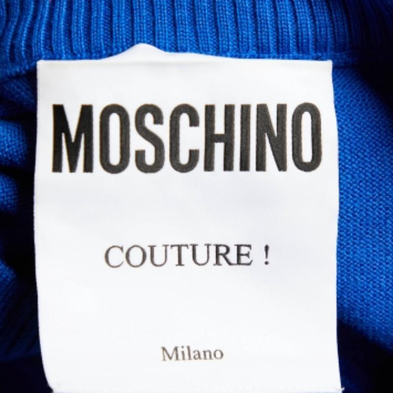 Moschino Couture Blau Cheezy Bits Wolle Intarsia Stricken Langarm Pullover S Damen im Angebot