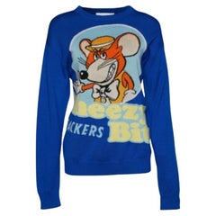 Moschino Couture Blau Cheezy Bits Wolle Intarsia Stricken Langarm Pullover S