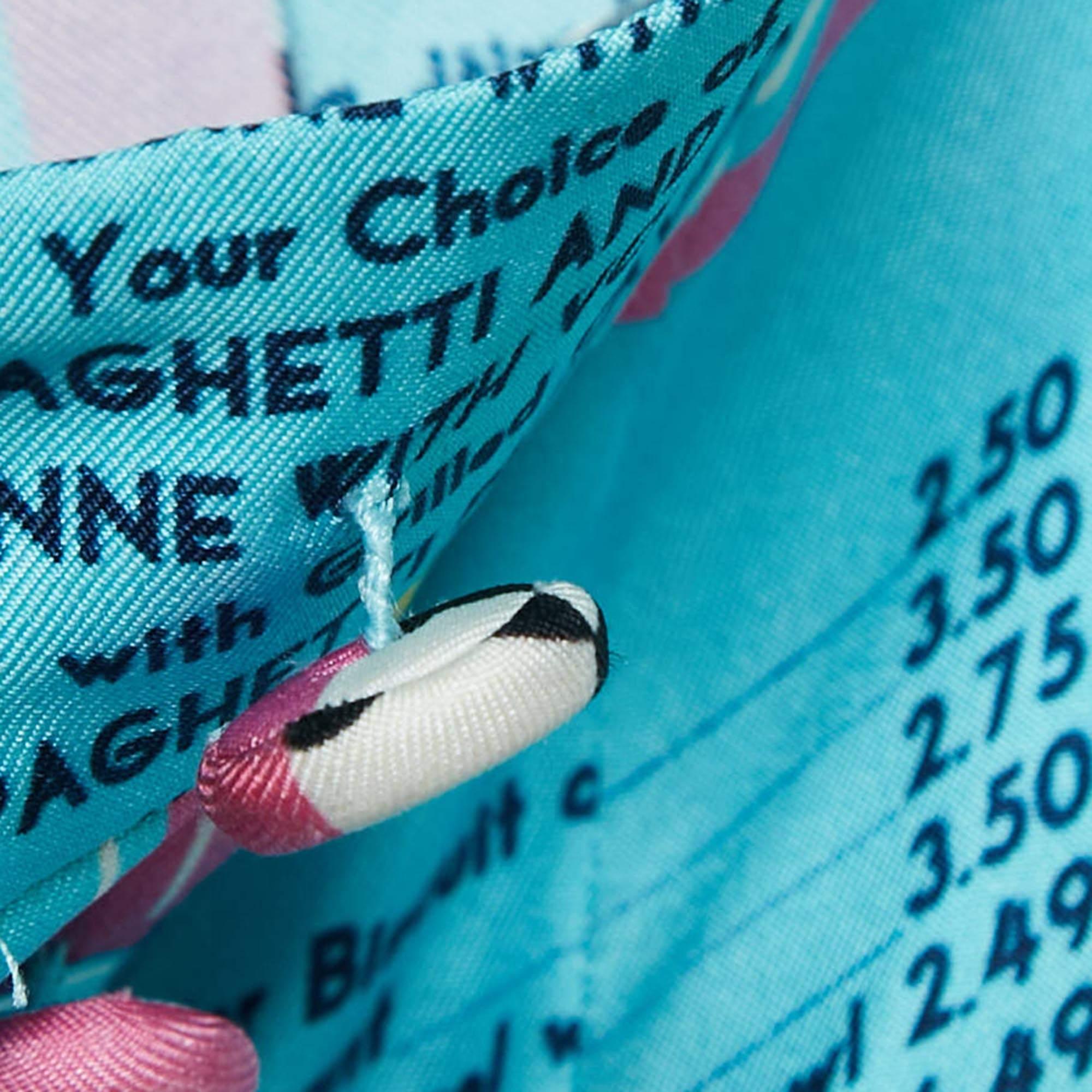 Moschino Couture jupe midi plissée en soie bleue avec imprimé menu déroulant, taille M en vente 1