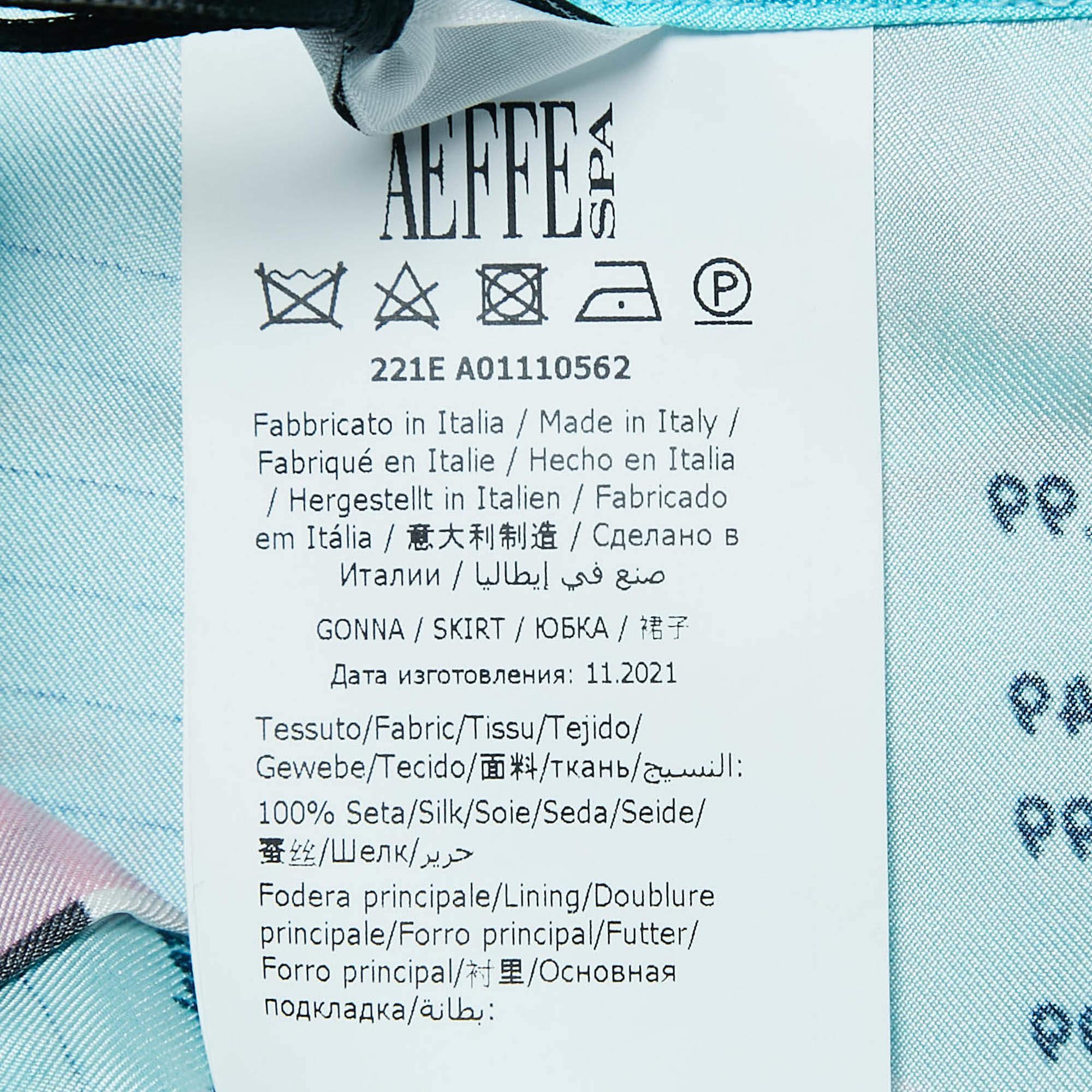 Moschino Couture jupe midi plissée en soie bleue avec imprimé menu déroulant, taille M en vente 3