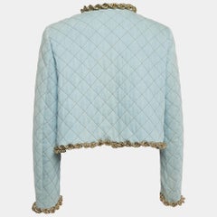 Moschino Couture Blue Faded Denim Quilted Chain Detail Jacket M