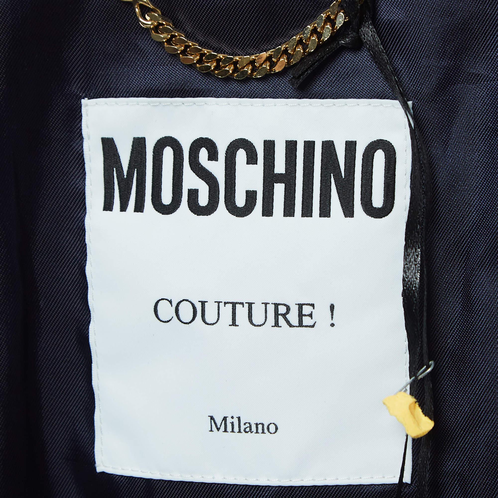 Moschino Couture Blue Faded Denim Quilted Chain Detail Jacket M For Sale 2