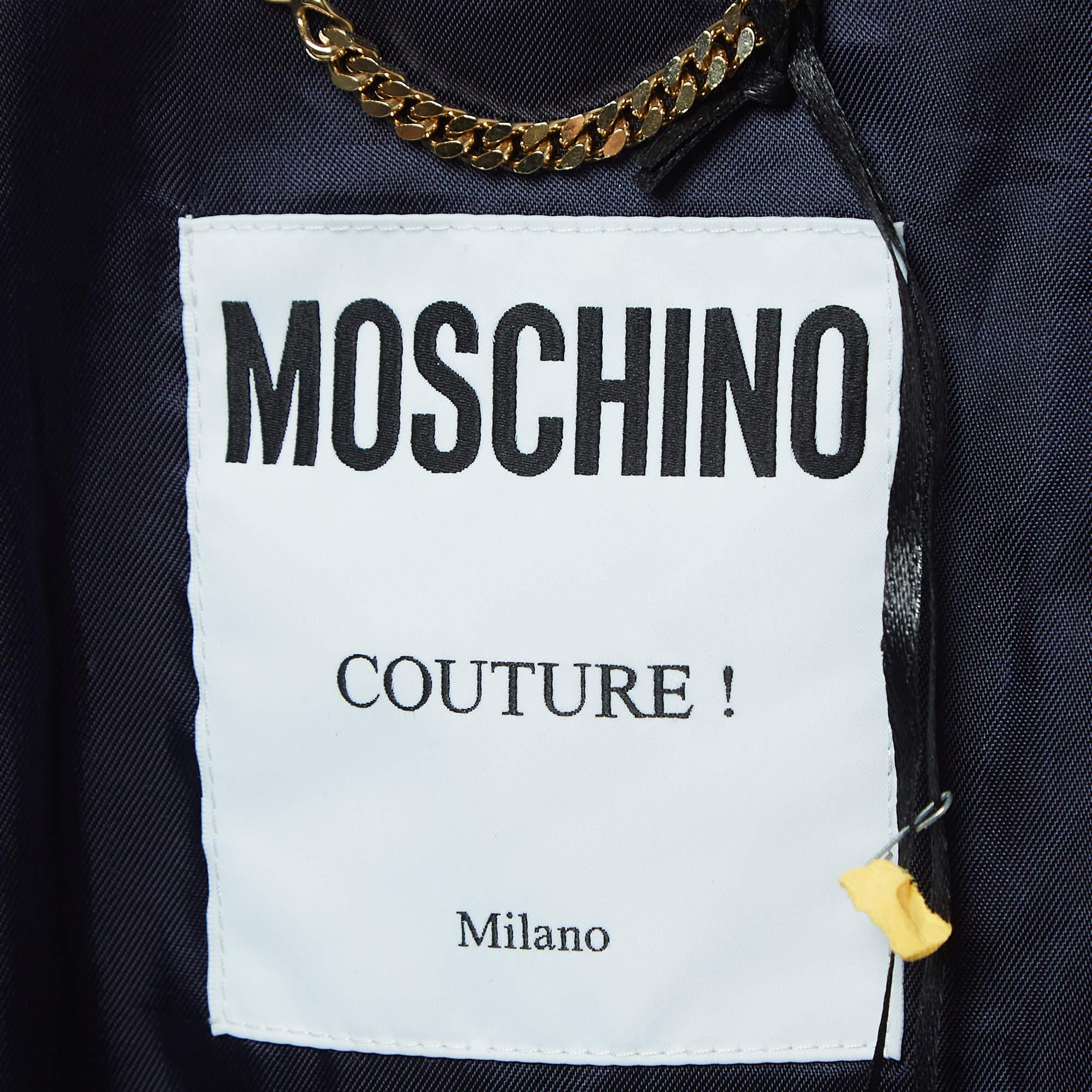 Moschino Couture Blue Faded Denim Quilted Chain Detail Jacket M For Sale 1