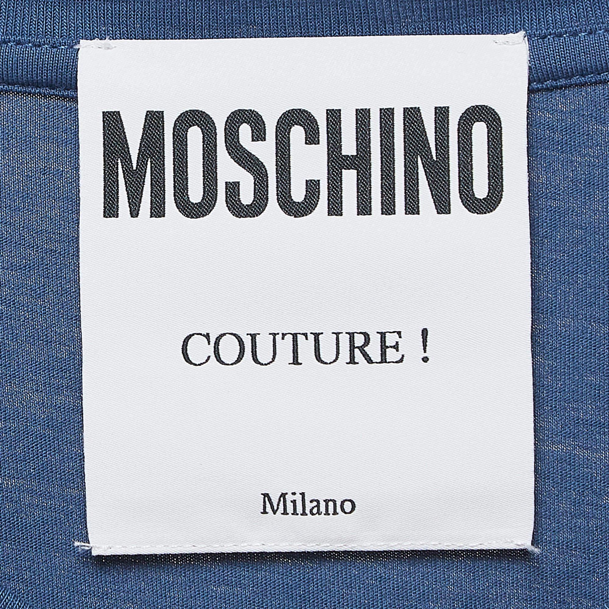 Men's Moschino Couture Blue Logo Embroidered Cotton Knit Half Sleeve T-Shirt M