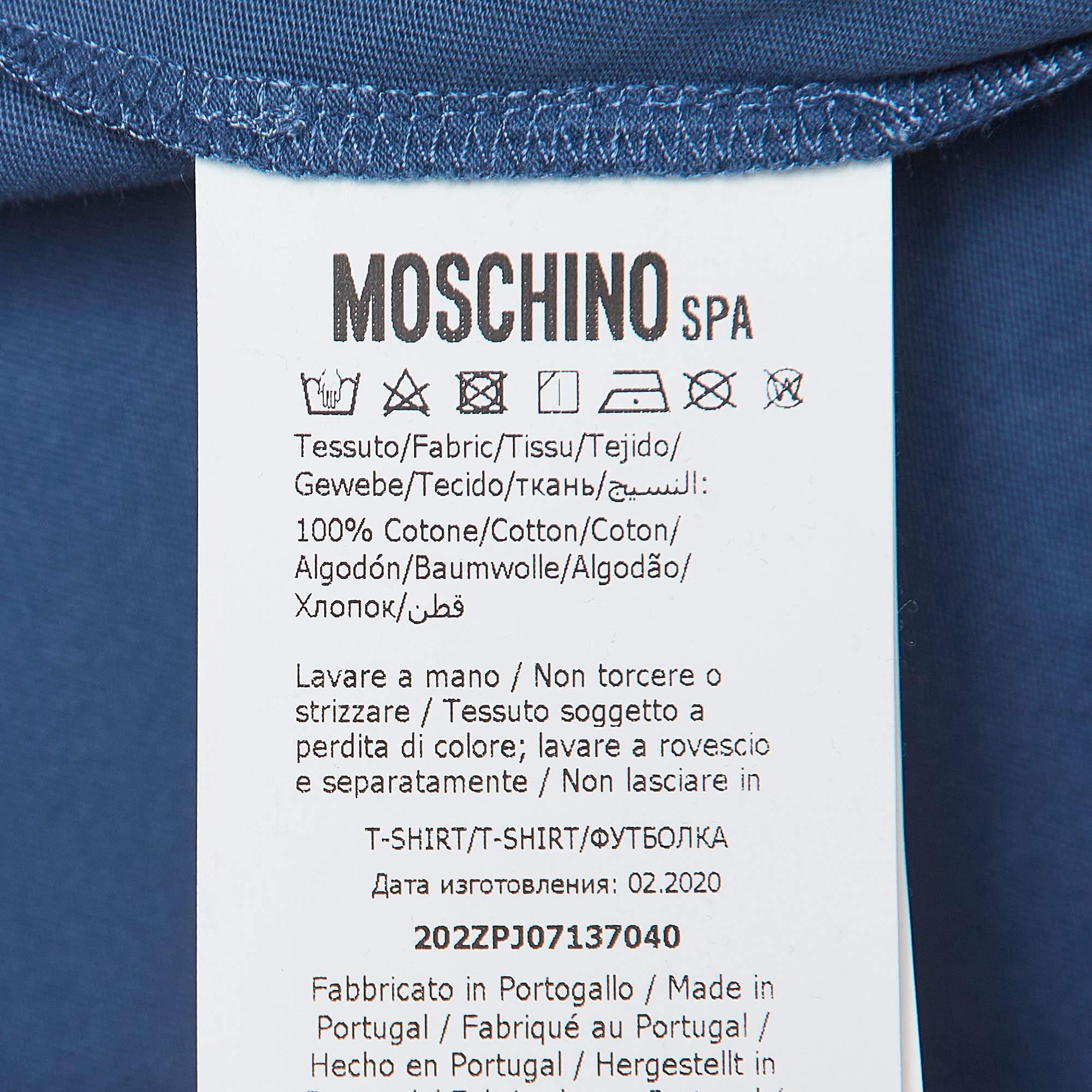 Moschino Couture Blue Logo Embroidered Cotton Knit Half Sleeve T-Shirt M 1