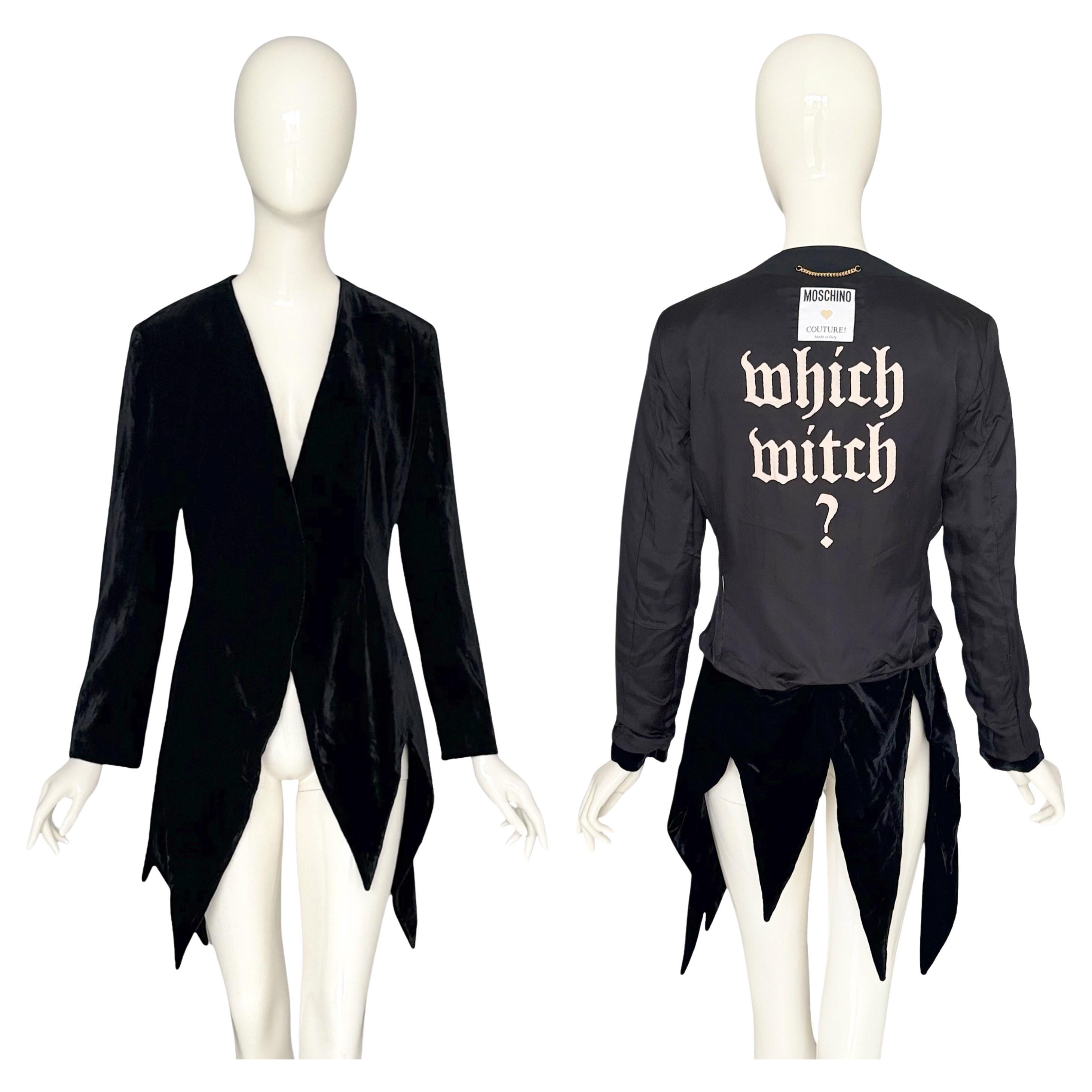 Moschino Couture by Franco "Which Witch" 1980 Vintage Veste en velours de soie noire en vente