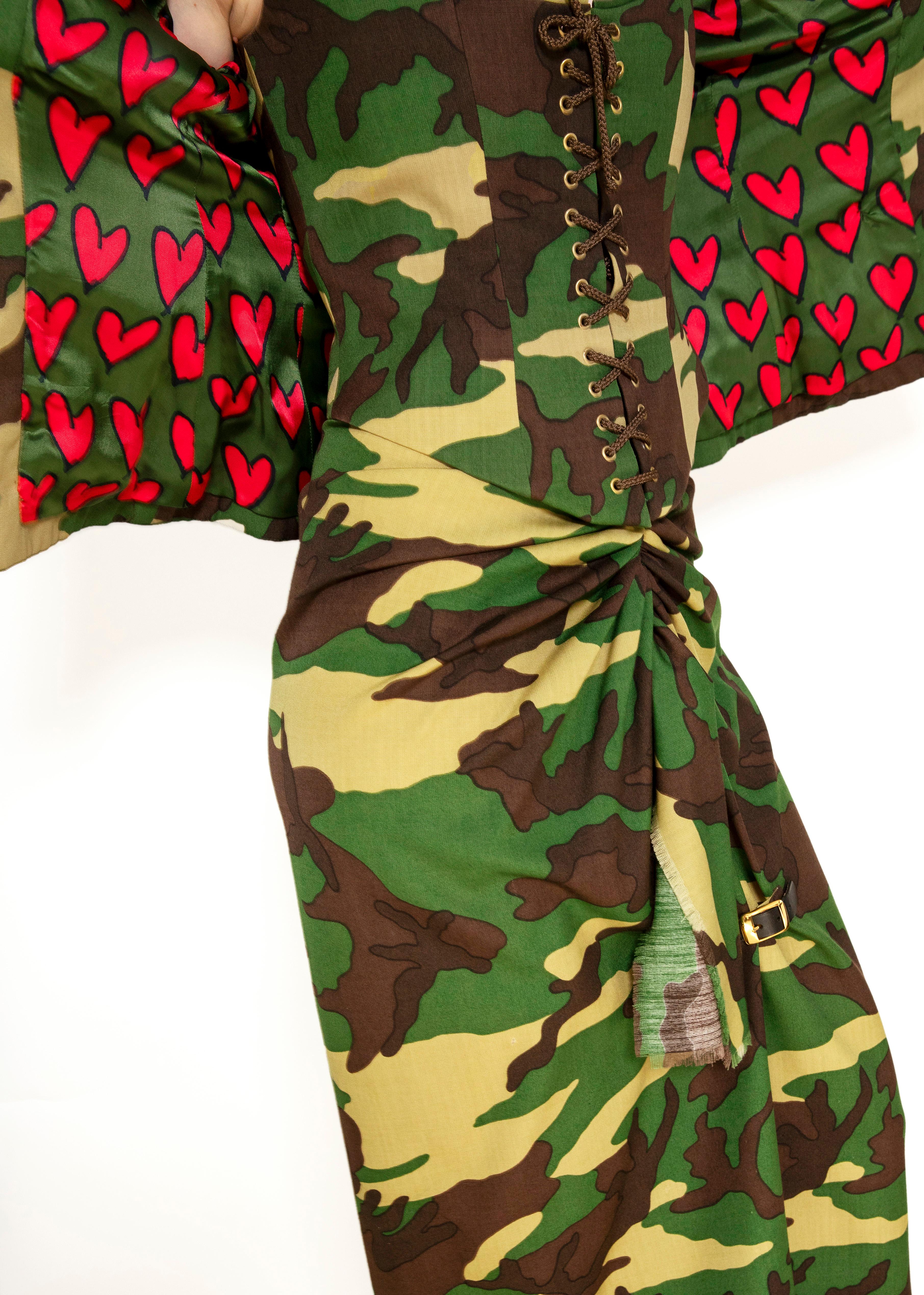 Moschino Couture Camouflage 3 Pc Skirt, Jacket, & Corset Set In Excellent Condition For Sale In Los Angeles, CA
