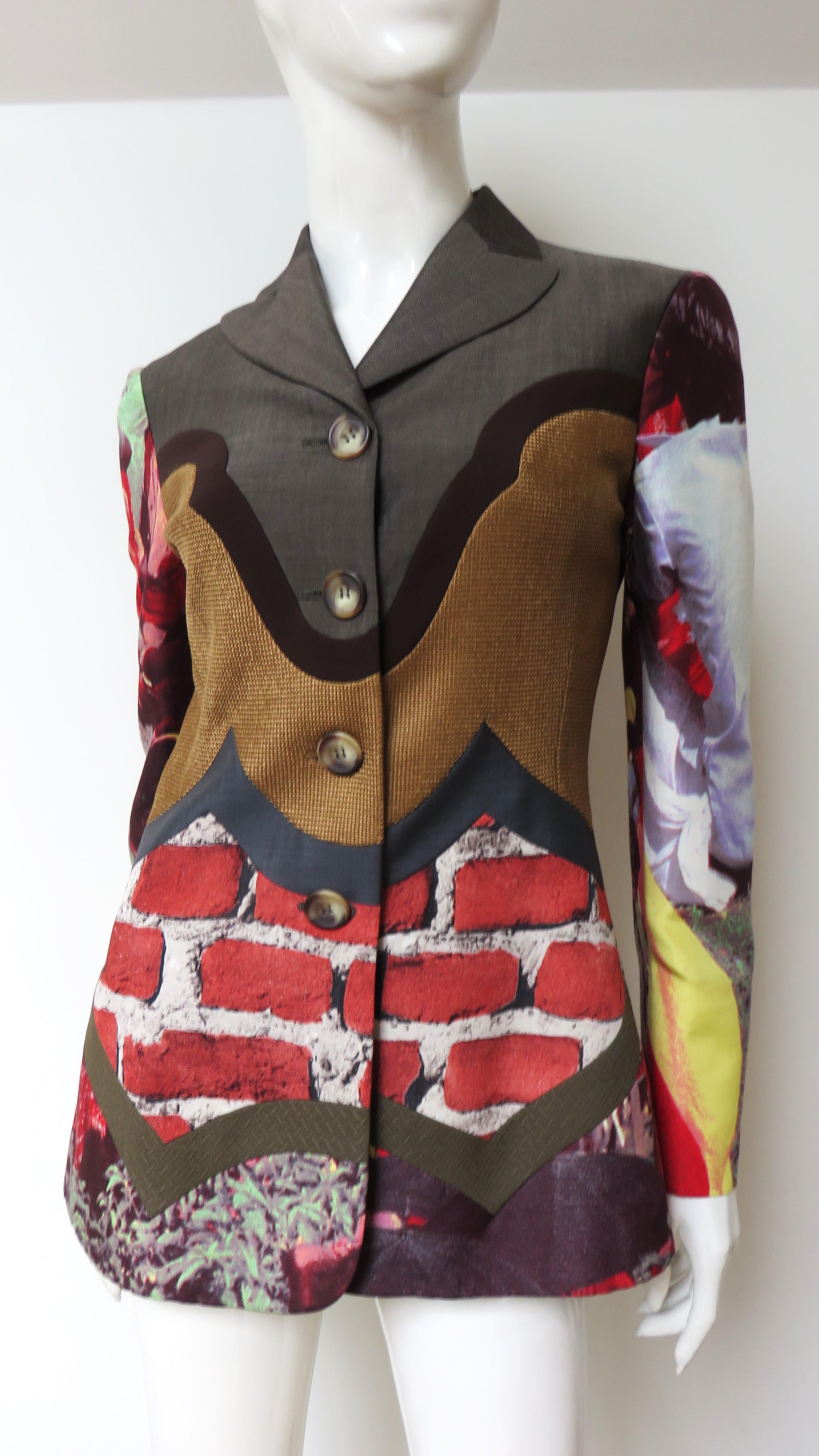 Marrone Moschino Couture Color Block Brick Trompe L'Oeil Blazer anni '90 in vendita
