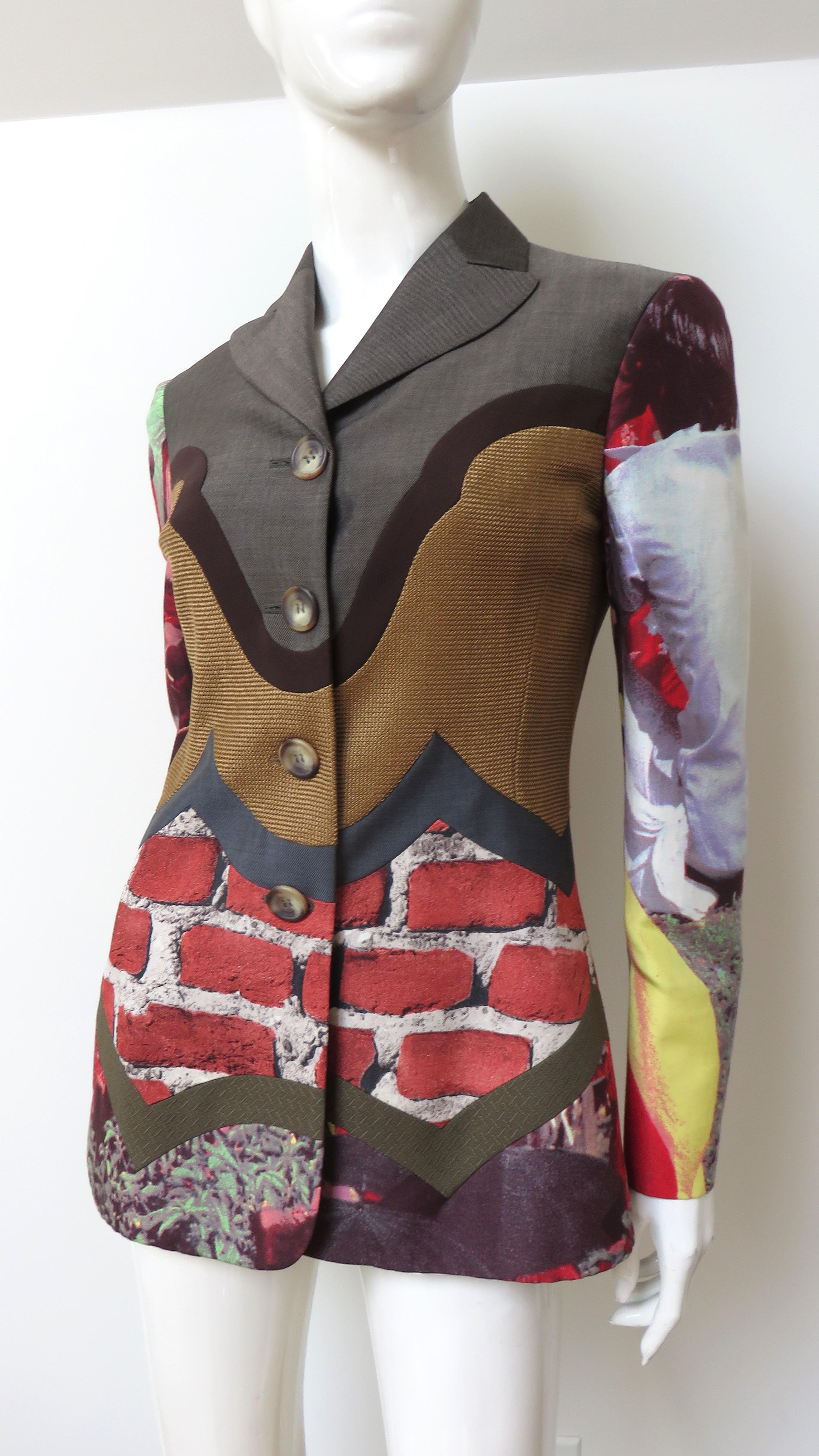 Moschino Couture Color Block Brick Trompe L'Oeil Blazer anni '90 In condizioni ottime in vendita a Water Mill, NY