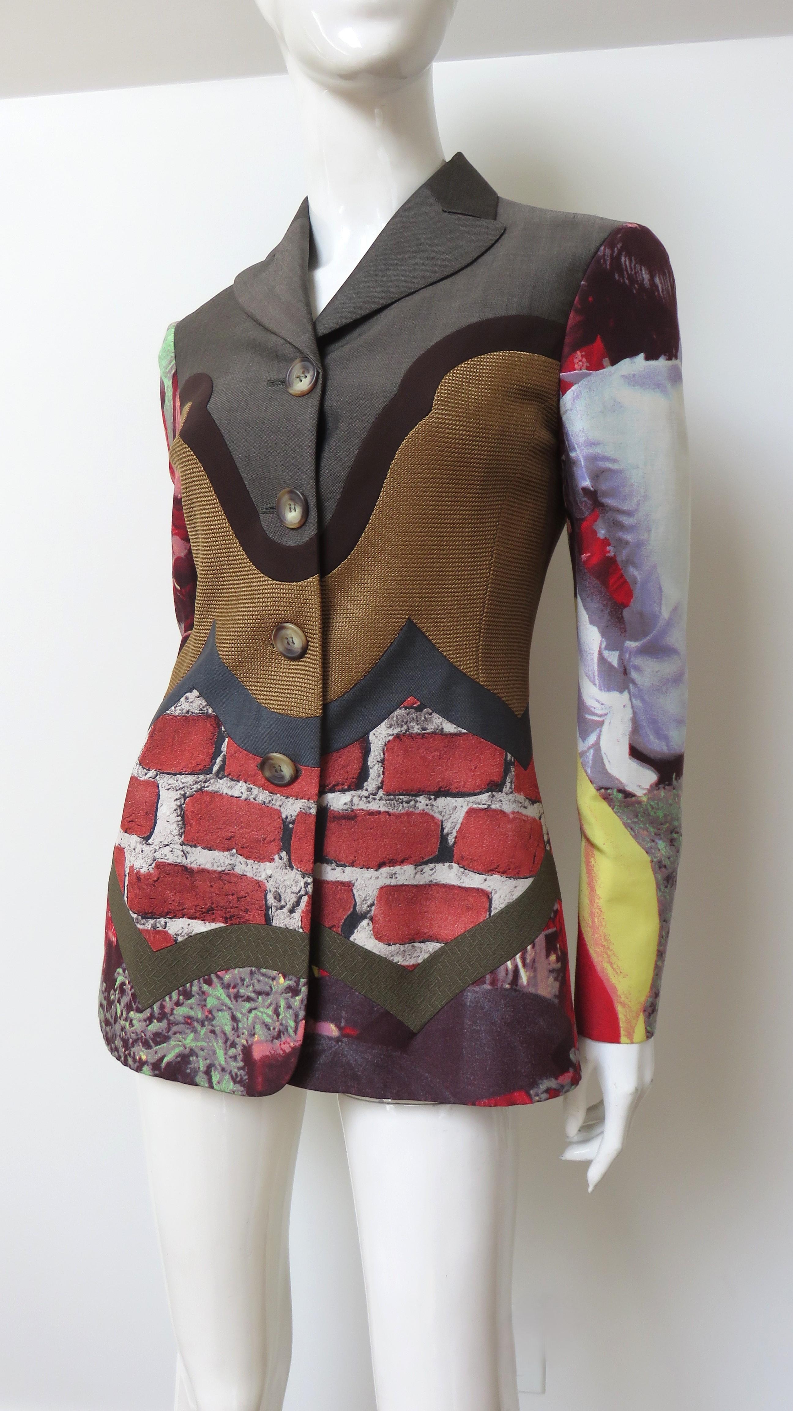 Moschino Couture Color Block Brick Trompe L'Oeil Blazer anni '90 in vendita 2