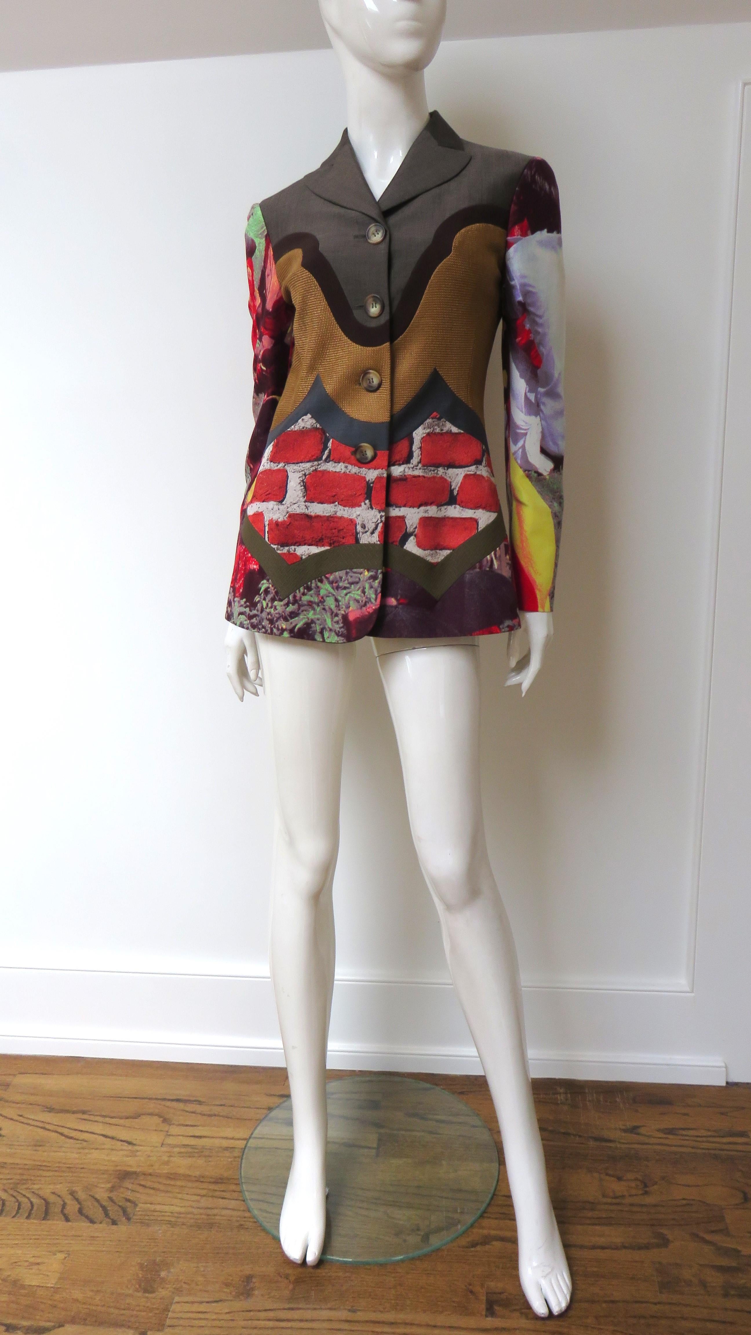 Moschino Couture Color Block Brick Trompe L'Oeil Blazer anni '90 in vendita 3