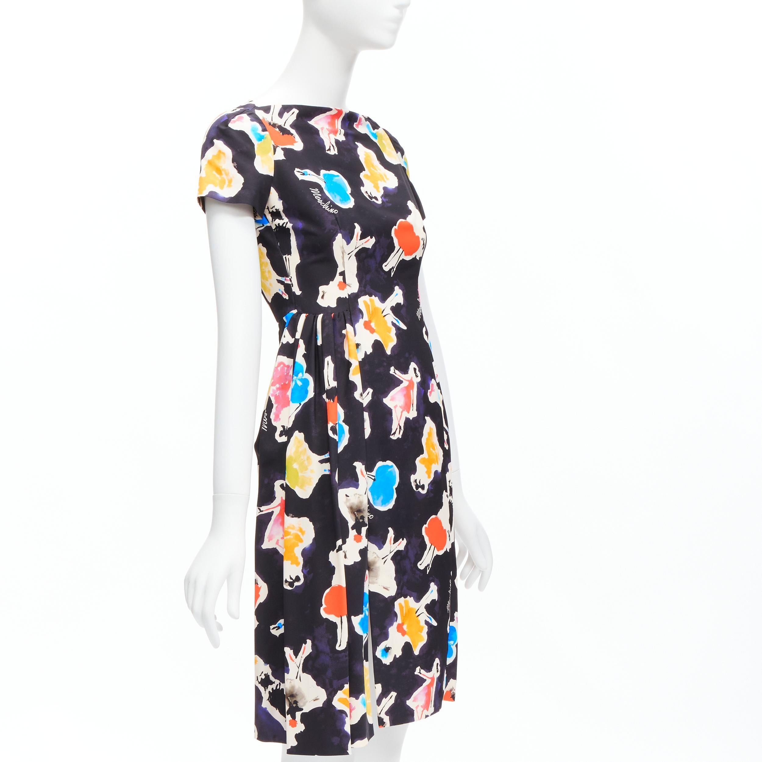 Beige MOSCHINO Couture colorful logo watercolor print asymmetric cocktail dress IT38  For Sale
