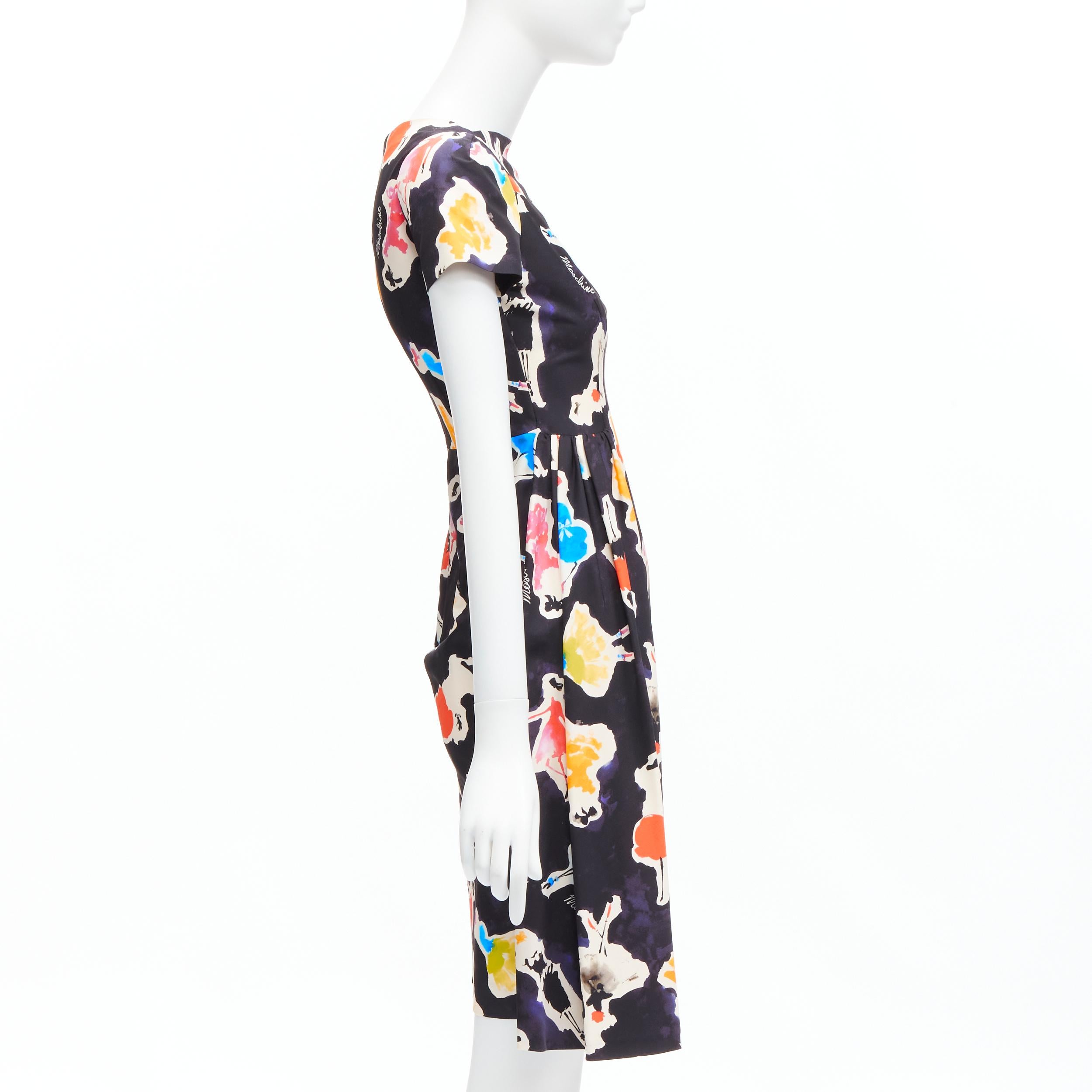 MOSCHINO Couture colorful logo watercolor print asymmetric cocktail dress IT38  In Excellent Condition For Sale In Hong Kong, NT