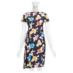 MOSCHINO Couture colorful logo watercolor print asymmetric cocktail dress IT38 