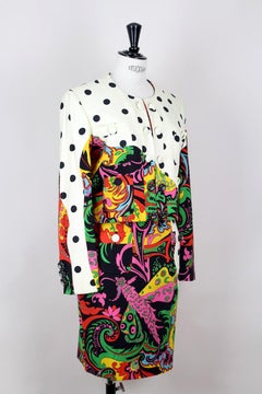 MOSCHINO COUTURE Documented Polka Dot/Floral Print Jacket & Skirt Suit S/S 1989