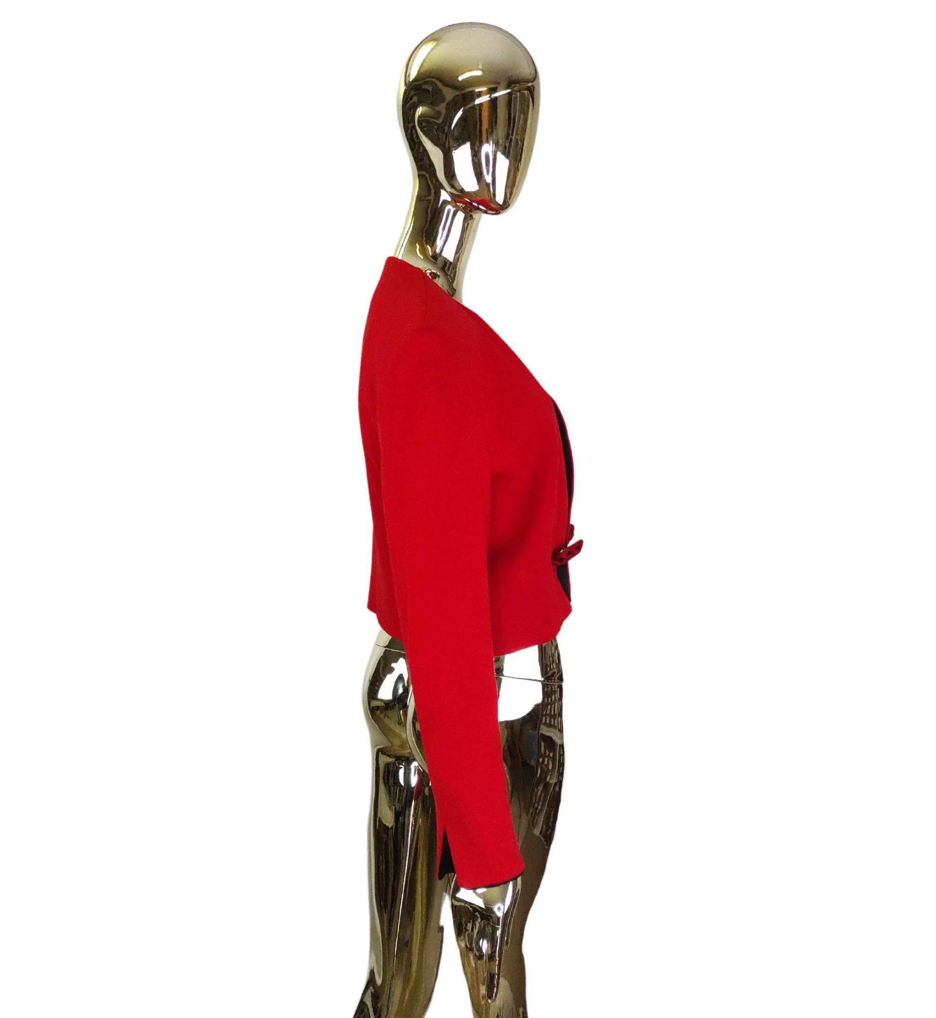 Rouge Moschino Couture F/W 1991 blazer à coeurs rouges en vente