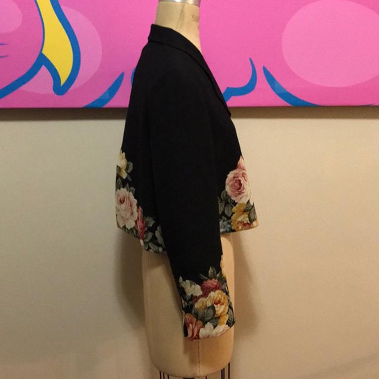 Moschino Couture Floral Black Wool Swing Jacket In Good Condition For Sale In Los Angeles, CA