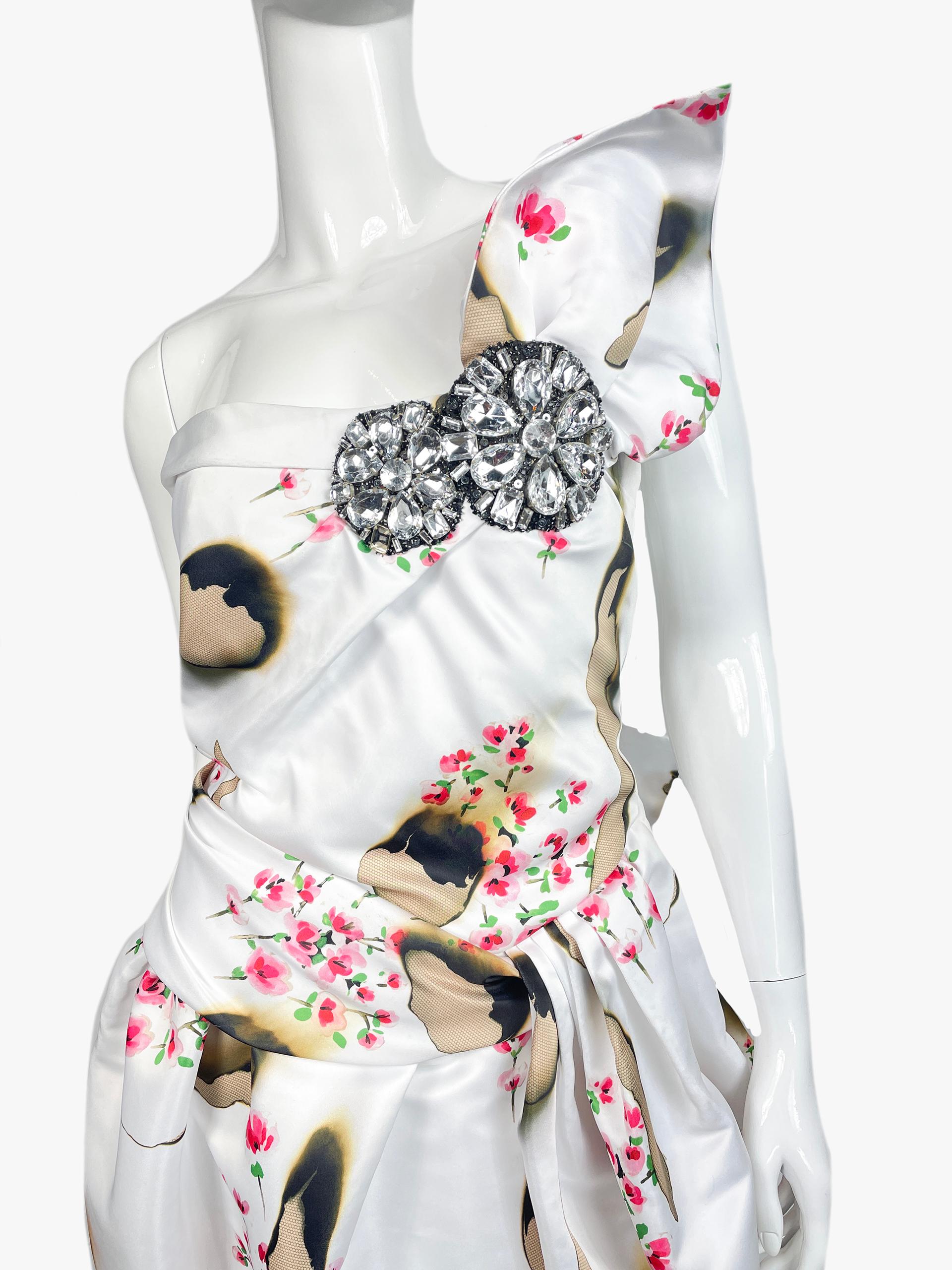 Gray Moschino Couture Floral Print Dress, 2000s For Sale